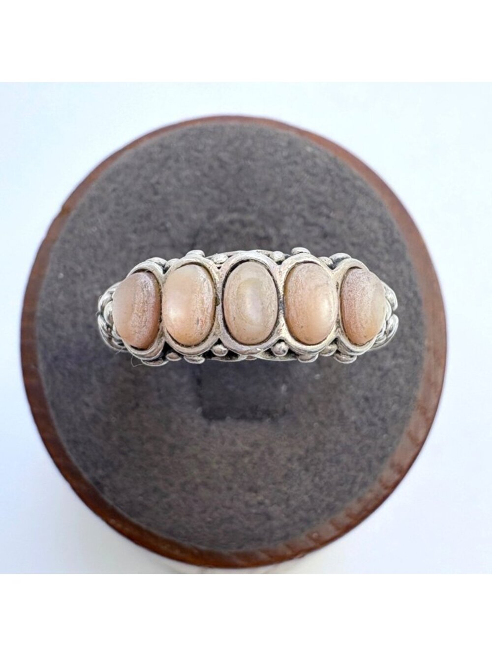Spiny Oyster Bezel Set Scroll Design Ring Sterling Silver 925 Size 7.75